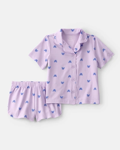 Toddler Girl Butterfly Short-Sleeve Loose Fit 2-Piece Pajama Set - Purple