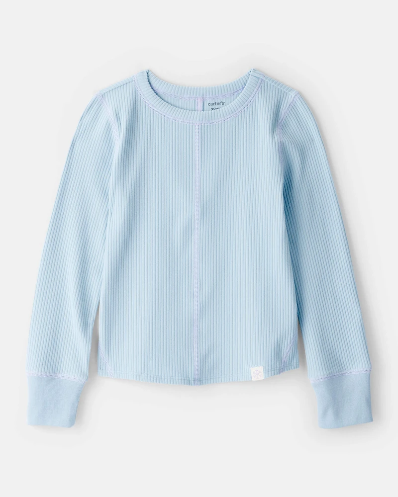 Girls Active Rib Long-Sleeve Top - Blue