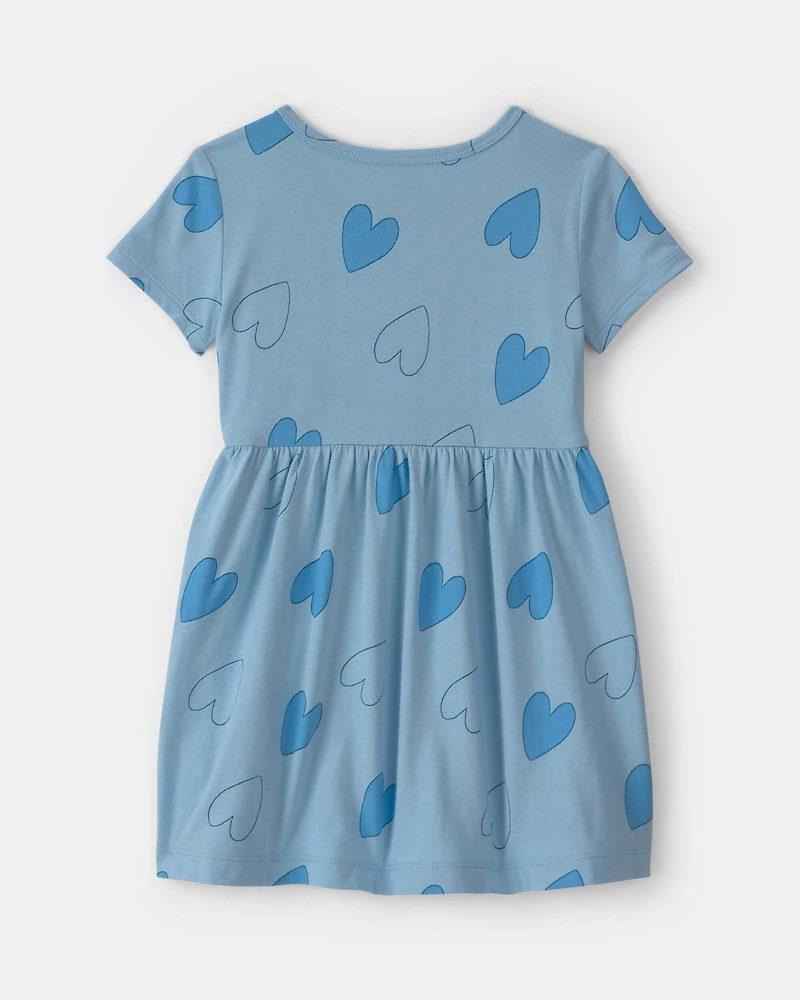 Toddler Girl Heart Short-Sleeve Dress - Blue