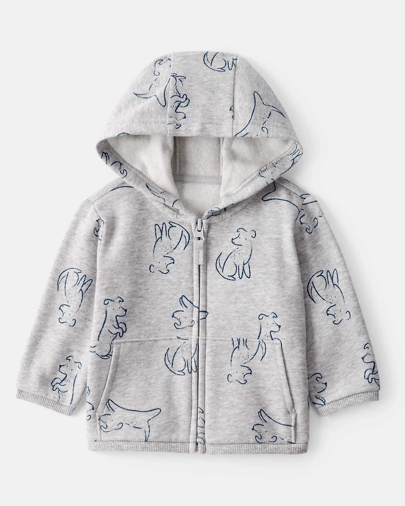 Baby Boy 2-Piece DayDream Fleece Dog Hoodie & Knit Pants Set - Grey