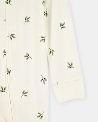Baby Leaf Print 2-Way Zip PurelySoft Sleep & Play Pajamas - Ivory