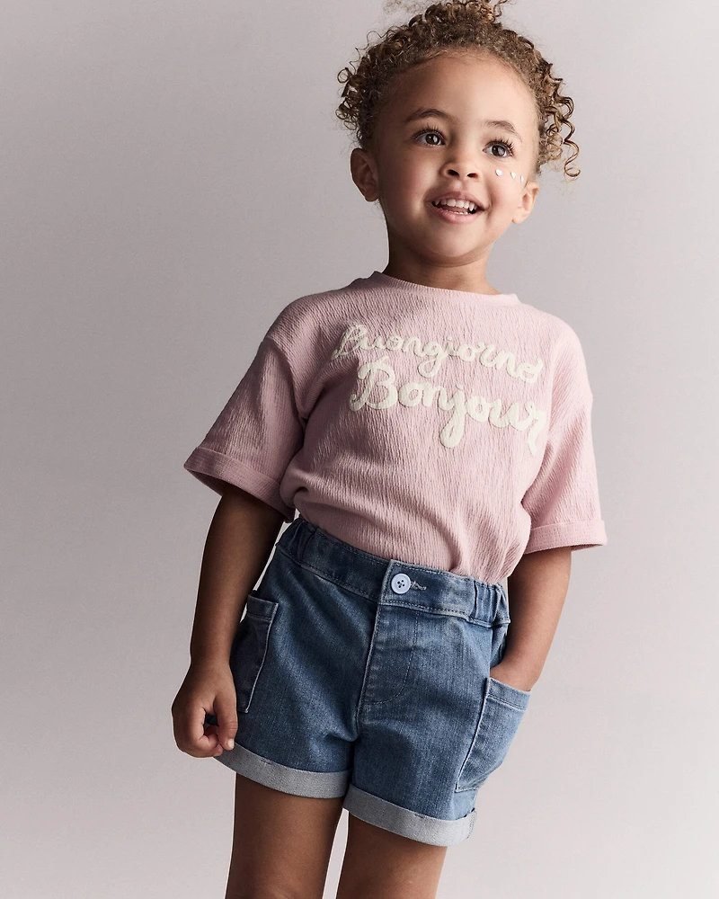 Toddler Girl Mom Shorts in Denim