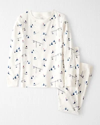 Kid Organic Cotton Pajamas in Snowy Slopes Print