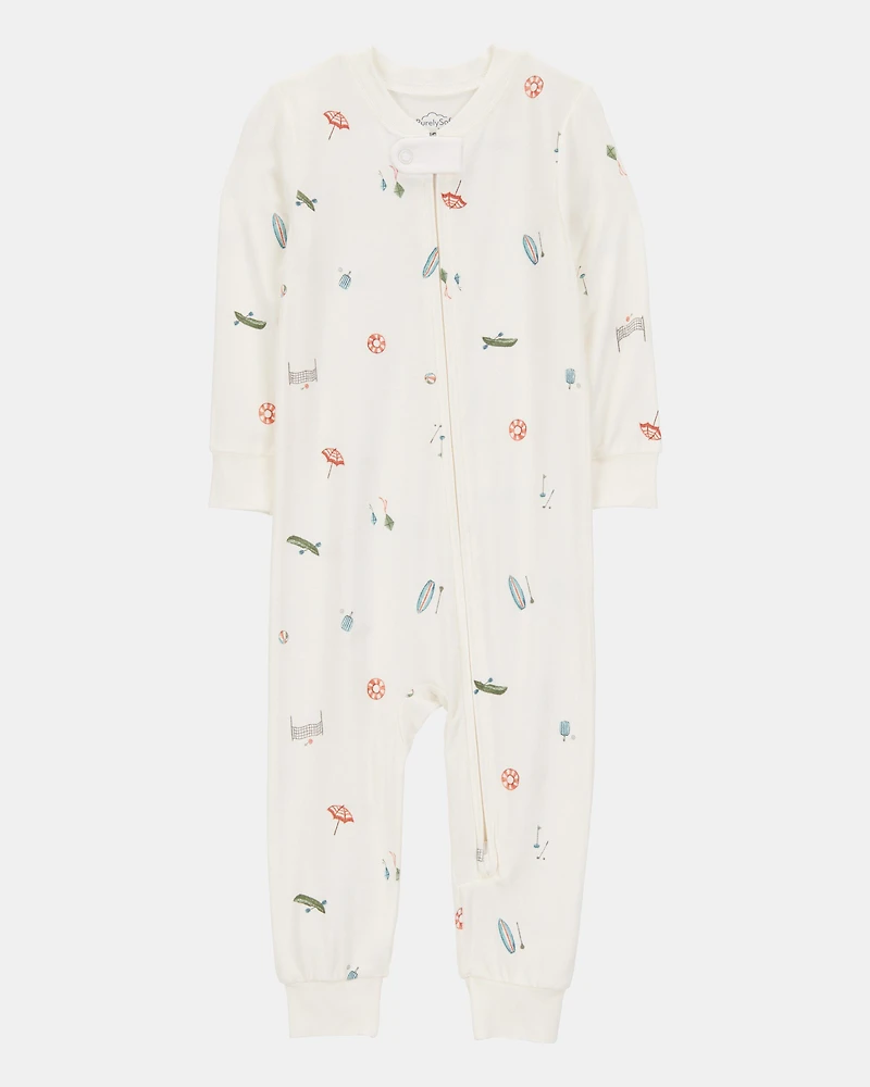 Toddler Camp Print Zip-Up PurelySoft Footless 1-Piece Pajamas - Ivory