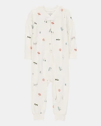Toddler Camp Print Zip-Up PurelySoft Footless 1-Piece Pajamas - Ivory