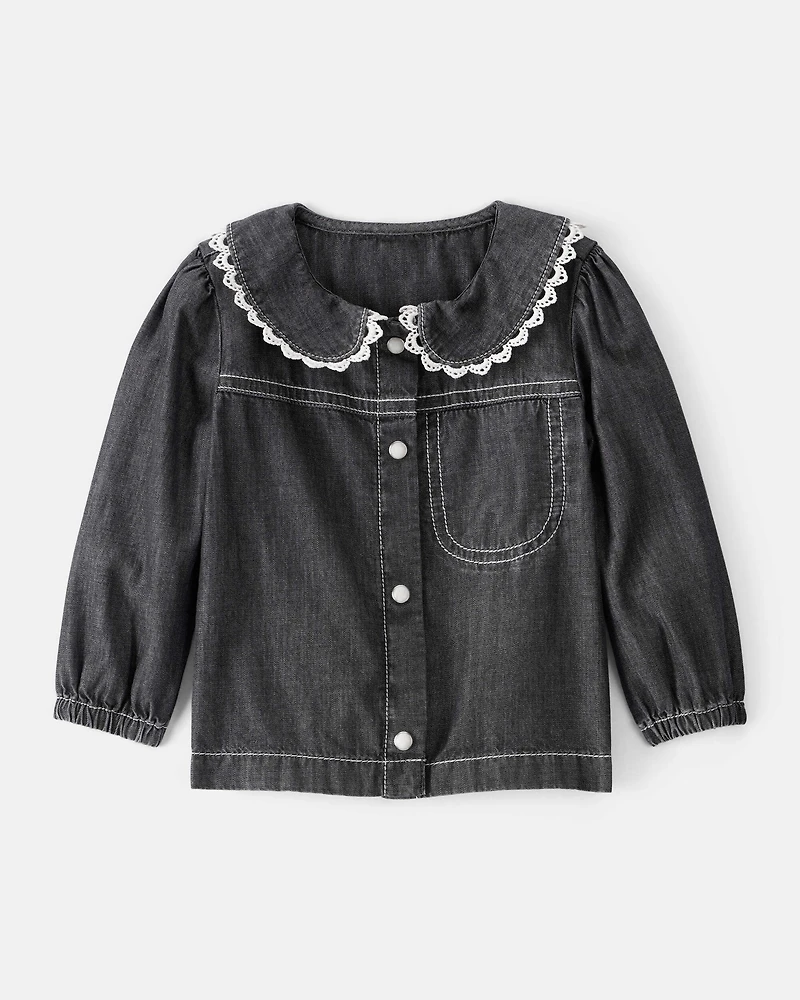 Baby Girl Western Denim Long-Sleeve Top - Black