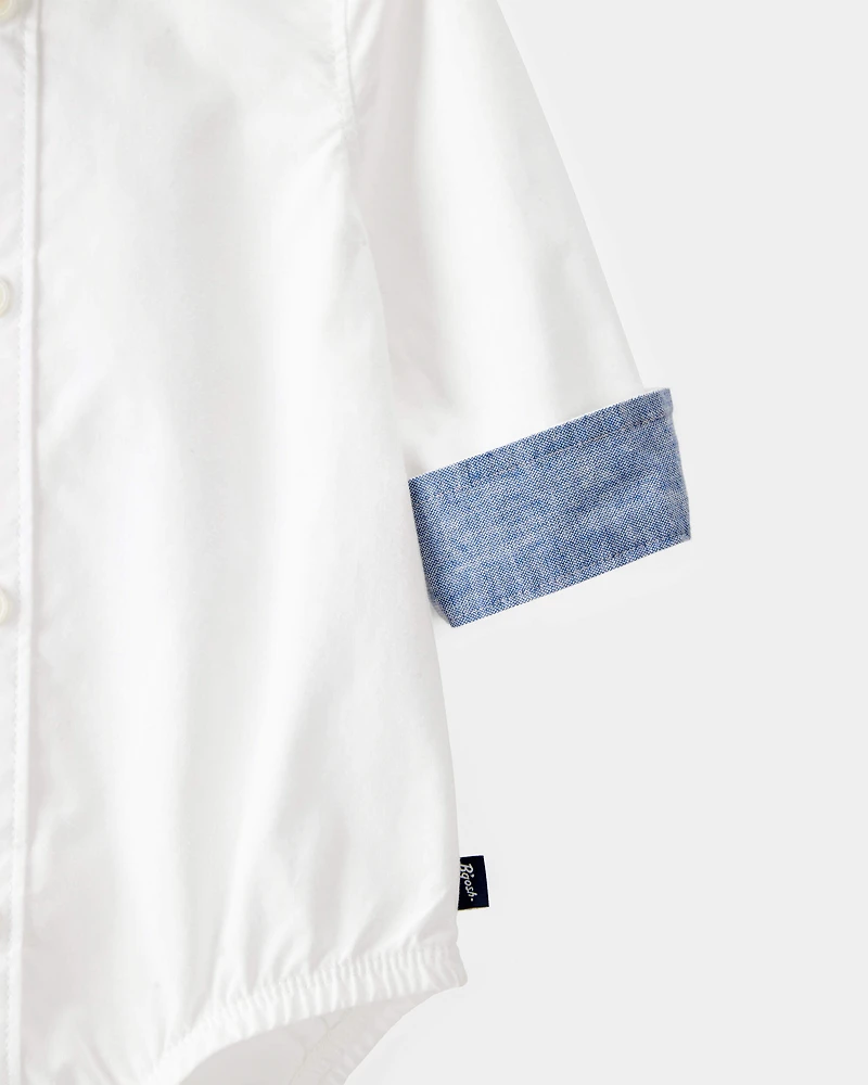Baby Boy Long-Sleeve Button-Down Bodysuit - White