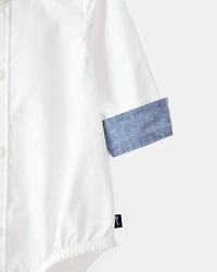Baby Boy Long-Sleeve Button-Down Bodysuit - White