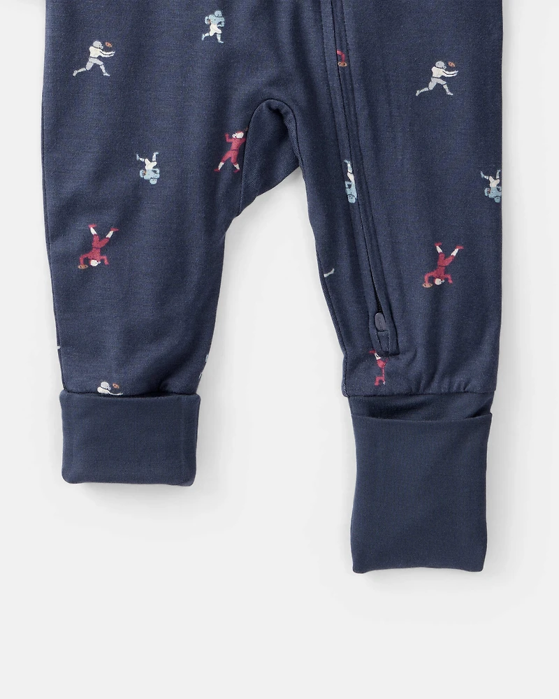 Baby Boy Football Print PurelySoft Long-Sleeve Sleep & Play Pajamas - Blue