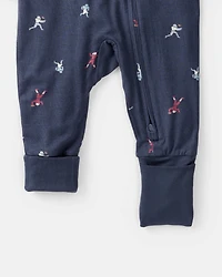 Baby Boy Football Print PurelySoft Long-Sleeve Sleep & Play Pajamas - Blue