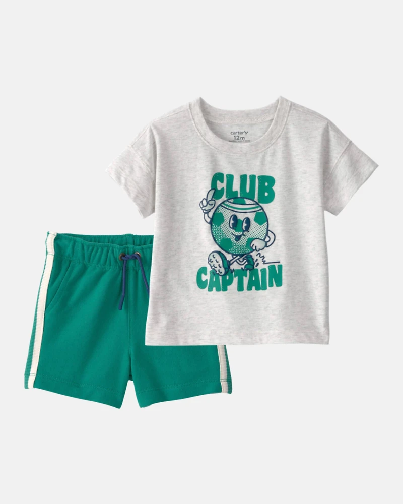 Toddler Boy 2-Piece 'Club Captain' Graphic Tee & French Terry Shorts Set - Grey/Green