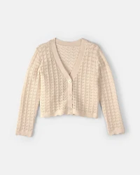 Girls Button-Down Knit Cardigan Sweater - Cream