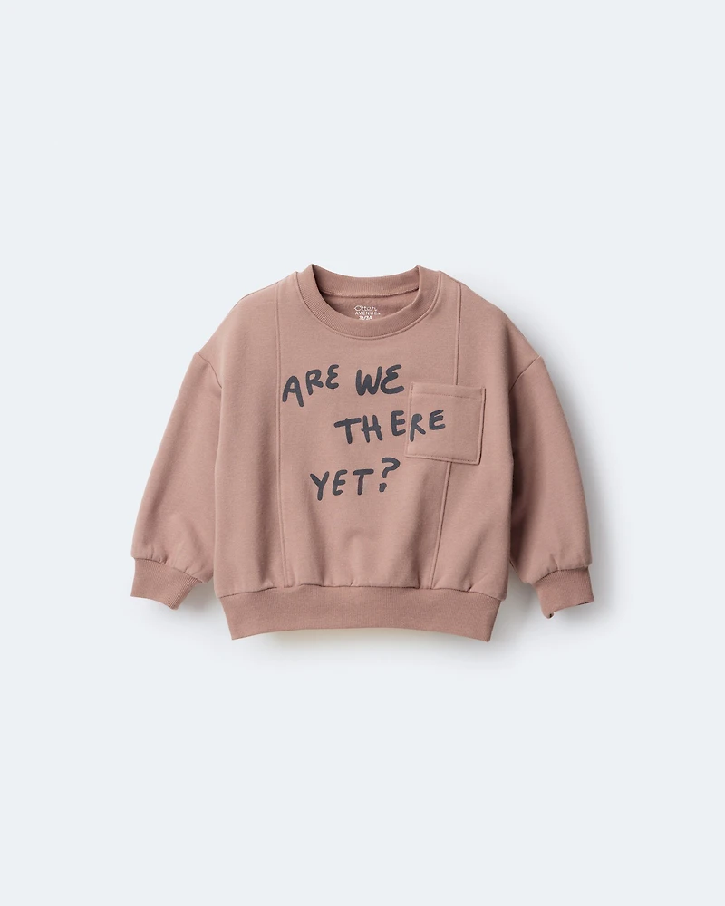 Toddler Neutral Are We There Yet' Pullover Sweatshirt - Mocha Brown