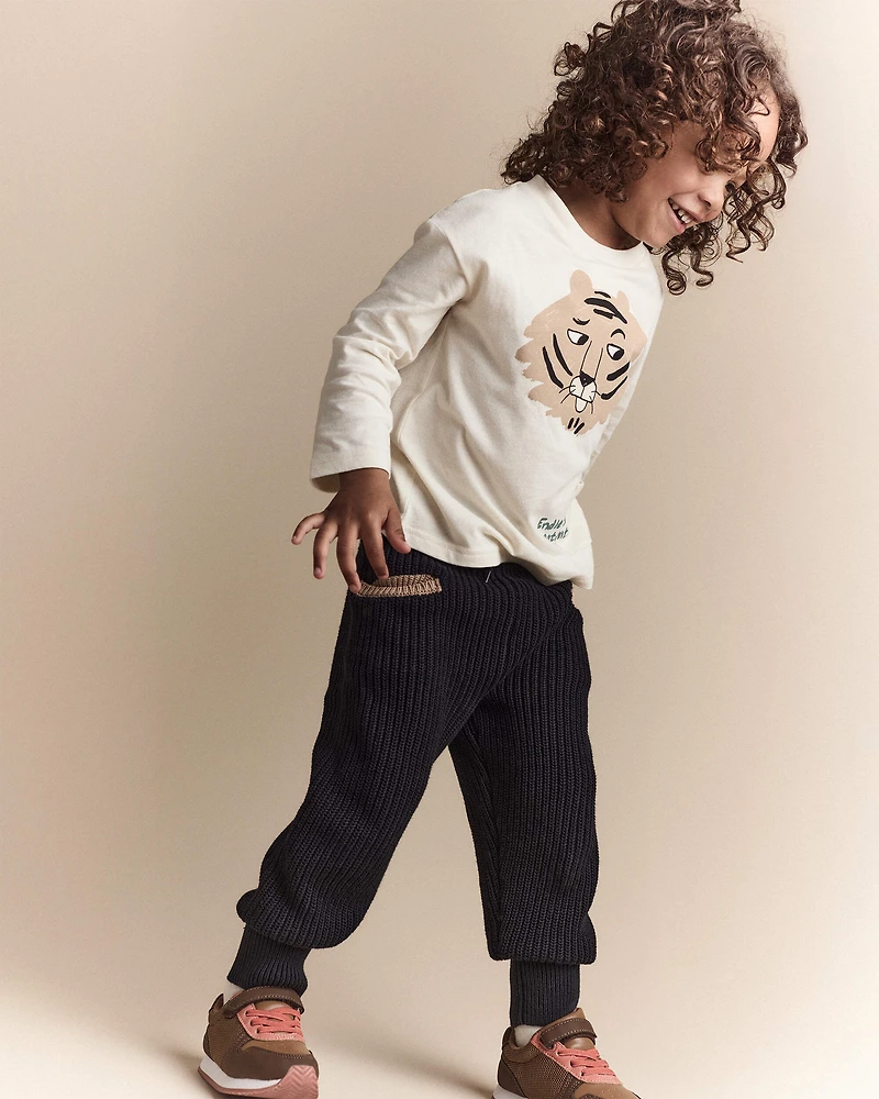 Toddler 'Endless Potential' Tiger Long-Sleeve Pocket Graphic Tee - Cream
