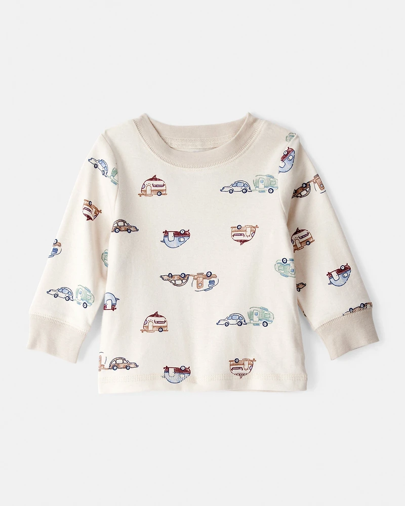 Baby Boy 2-Piece Car Overall Set - Cream