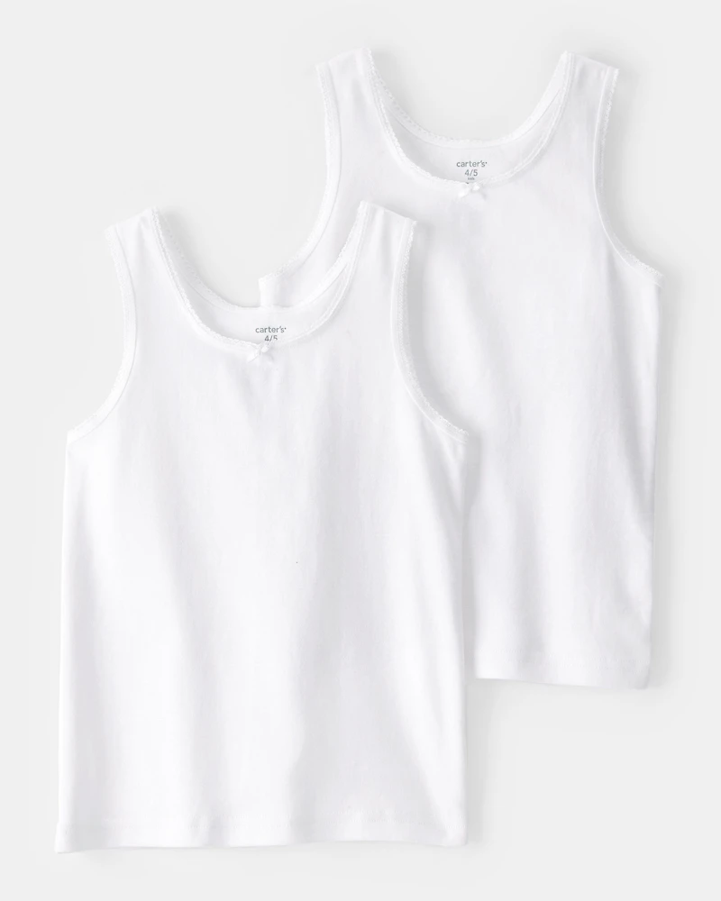 Girls 2-Pack Bow Accent Cotton Cami Tanks - White