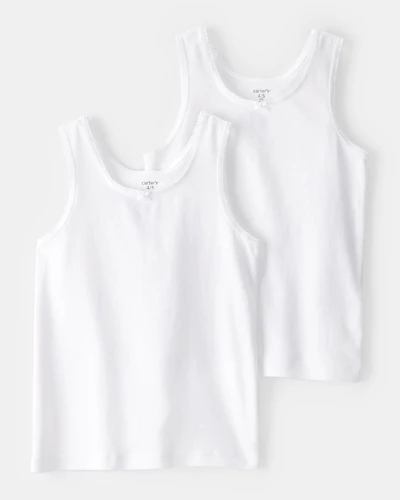 Girls 2-Pack Bow Accent Cotton Cami Tanks - White