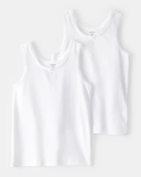 Girls 2-Pack Bow Accent Cotton Cami Tanks - White
