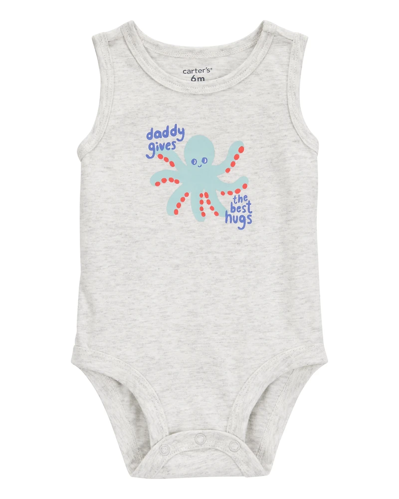 Baby Boy Octopus Daddy Sleeveless Bodysuit - Grey