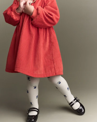 Toddler Girl Floral Nylon Tights - Cream/Blue