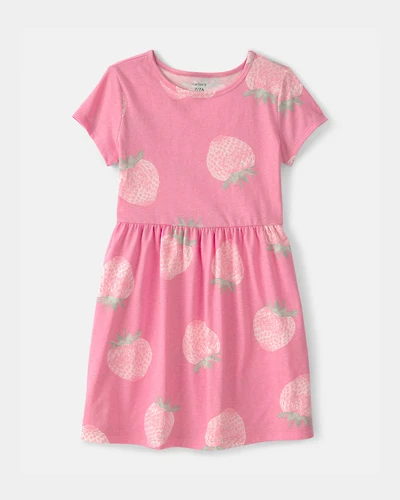 Girls Strawberry Short-Sleeve Dress - Pink