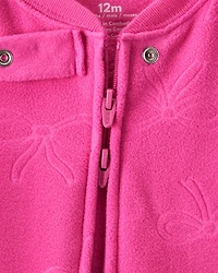 Baby Girl Bow Fleece Long-Sleeve 2-Way Zip 1-Piece Pajamas - Pink