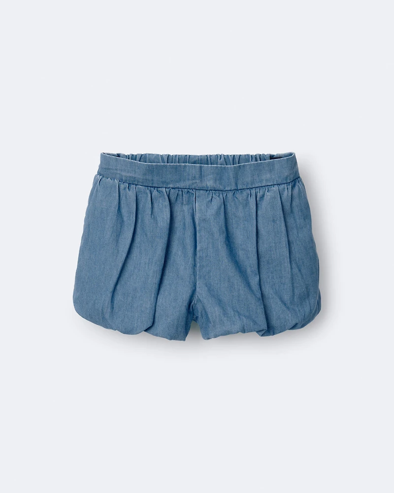 Toddler Girl Bubble Shorts in Chambray - Blue