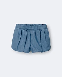 Toddler Girl Bubble Shorts in Chambray - Blue