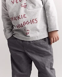 Toddler 'Chicken Nuggies' Long-Sleeve Pocket Graphic Tee - Heather Grey