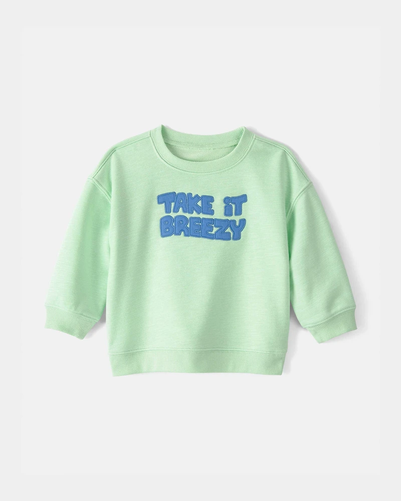 Baby Boy 2-Piece 'Take It Breezy' French Terry Pullover Sweatshirt & Striped Joggers Set - Green/Blue