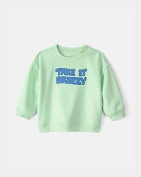 Baby Boy 2-Piece 'Take It Breezy' French Terry Pullover Sweatshirt & Striped Joggers Set - Green/Blue