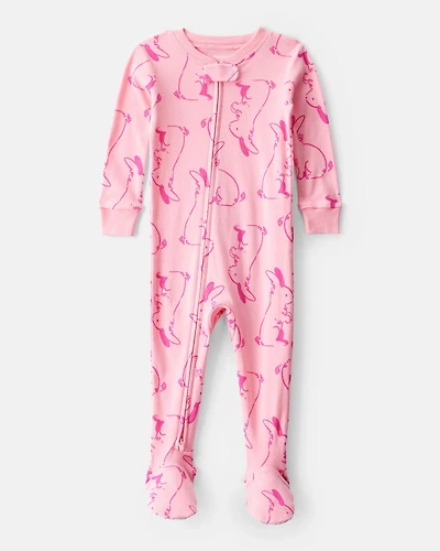 Baby Girl Bunny 100% Cotton Snug Fit 2-Way Zip Footie 1-Piece Pajamas - Pink