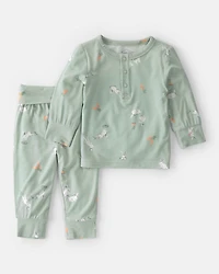 Baby 2-Piece Easter Bunny PurelySoft Long-Sleeve Top & Pant Set - Green