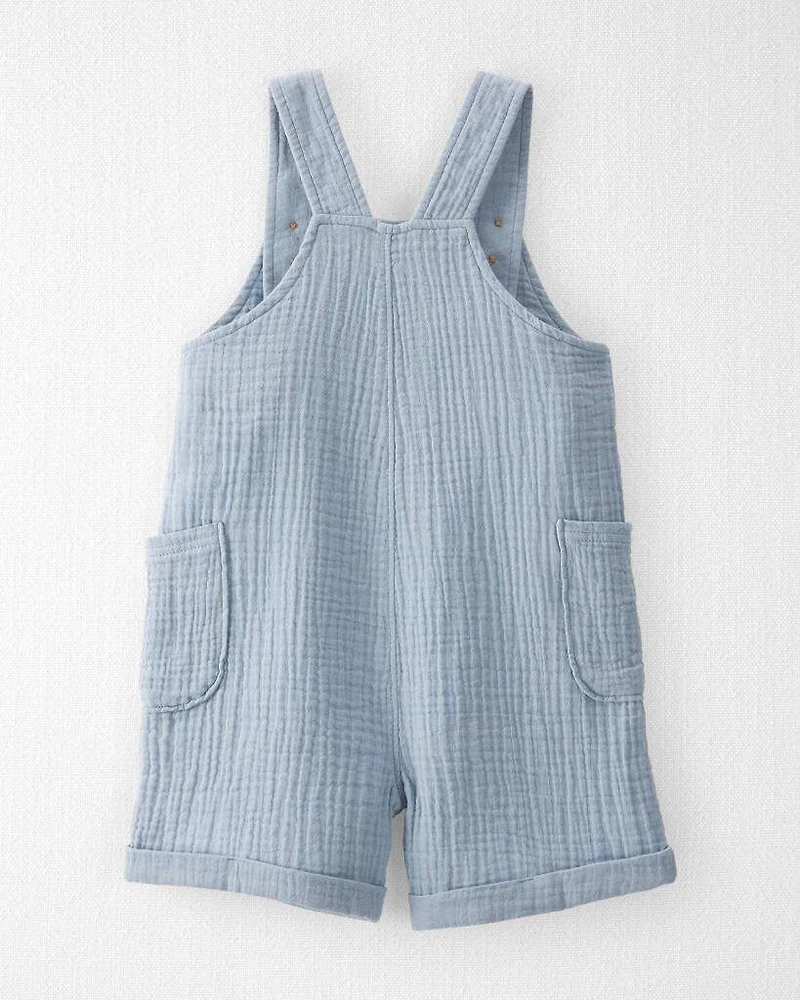 Toddler Organic Cotton Gauze Shortalls in Seal Blue