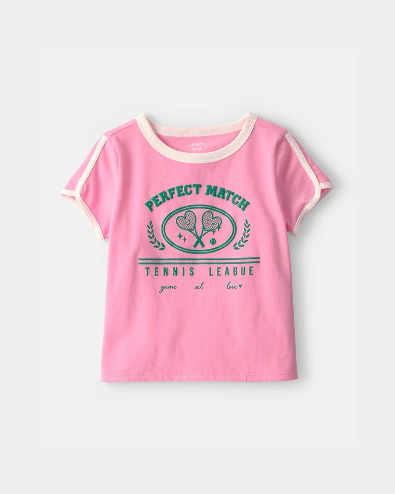 Girls 2-Piece 'Perfect Match' Tennis Active Top & French Terry Shorts Set - Pink