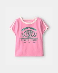 Girls 2-Piece 'Perfect Match' Tennis Active Top & French Terry Shorts Set - Pink