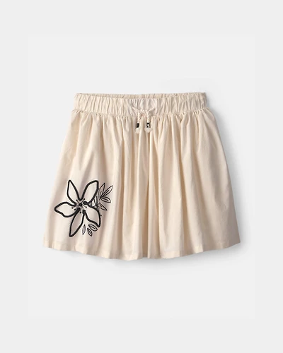 Girls Floral Embroidered Skirt - Ivory