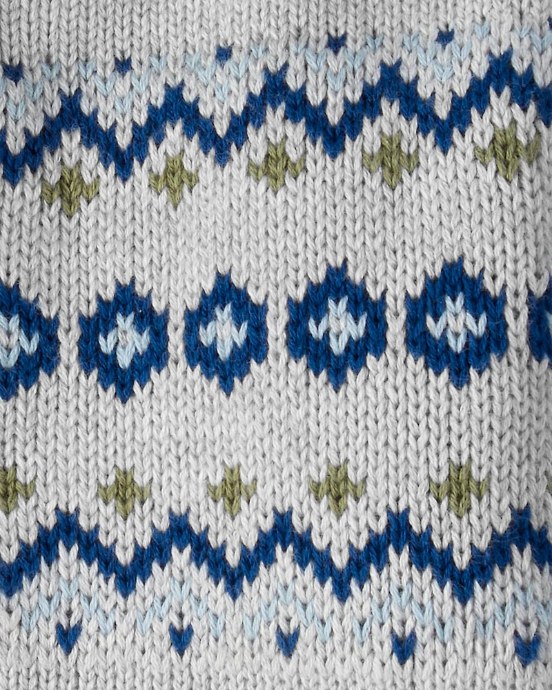 Baby Boy Organic Cotton Fair Isle Sherpa Sweater Knit Jacket