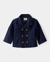 Baby Twill 100% Cotton Button-Down Jacket - Navy