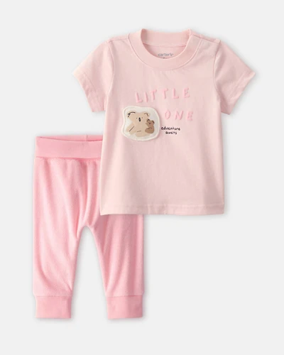 Baby Girl 2-Piece 'Little One' Koala Graphic Tee & Pant Set - Pink