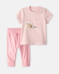 Baby Girl 2-Piece 'Little One' Koala Graphic Tee & Pant Set - Pink