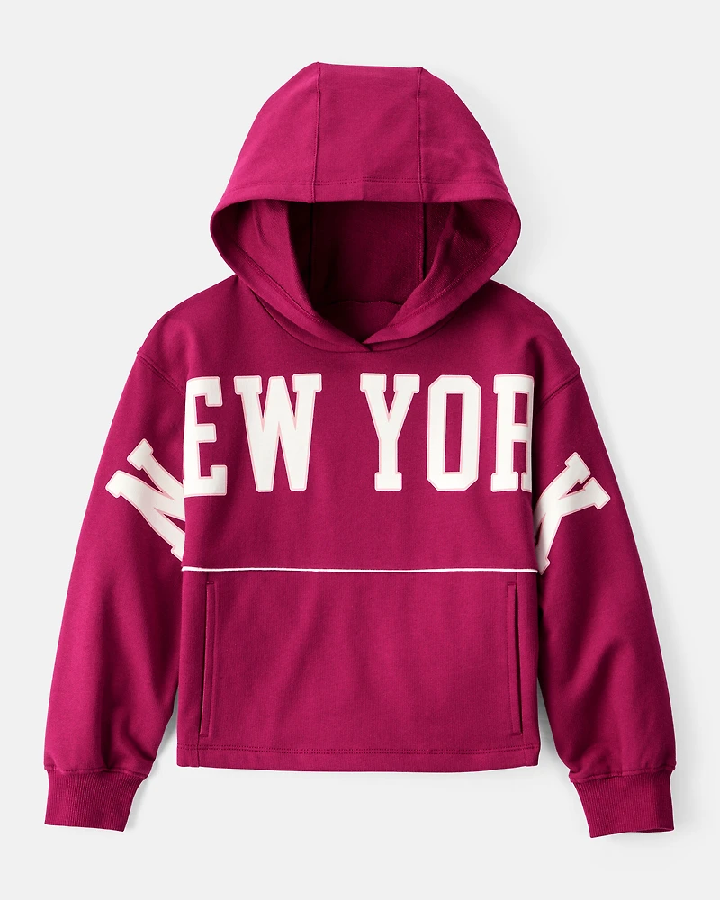 Girls New York Cotton Long-Sleeve Hoodie - Red