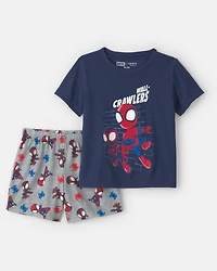 Toddler Boy 2-Piece ©Marvel Spider-Man Short-Sleeve Pajama Set - Blue/Grey