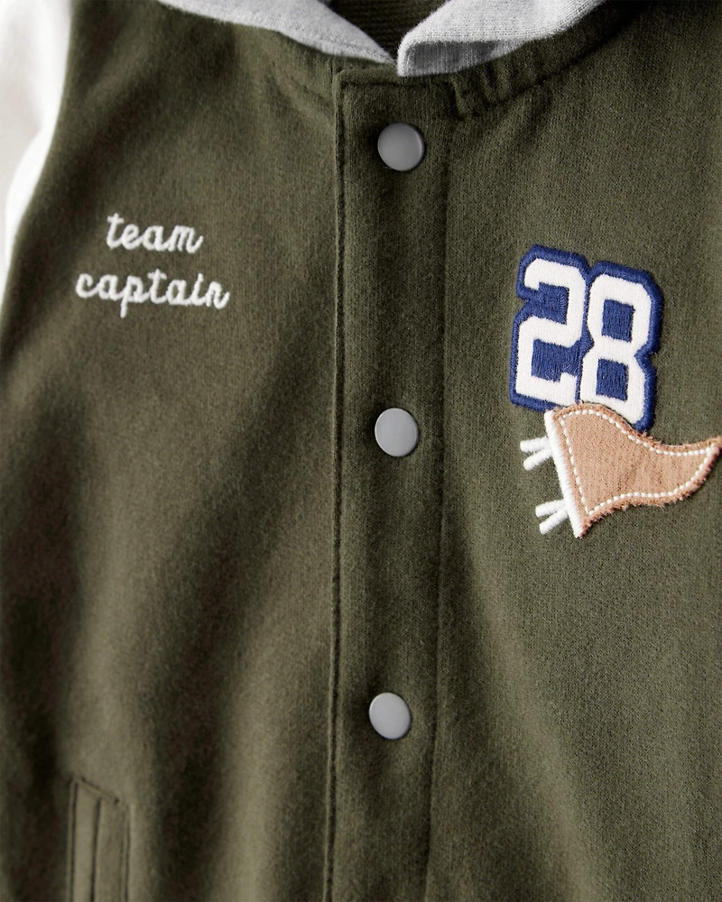 Baby Varsity Hooded Jumpsuit - Green/Grey