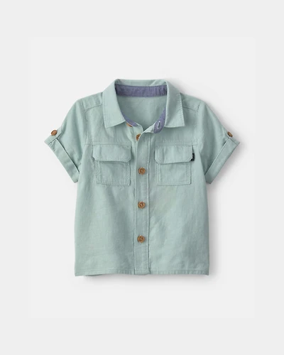 Baby Boy Linen Short-Sleeve Button-Down Shirt - Green