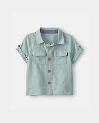 Baby Boy Linen Short-Sleeve Button-Down Shirt - Green
