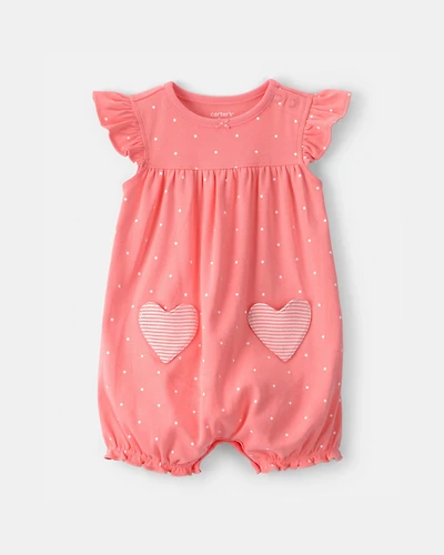Baby Girl Heart Pocket Short-Sleeve Romper - Pink