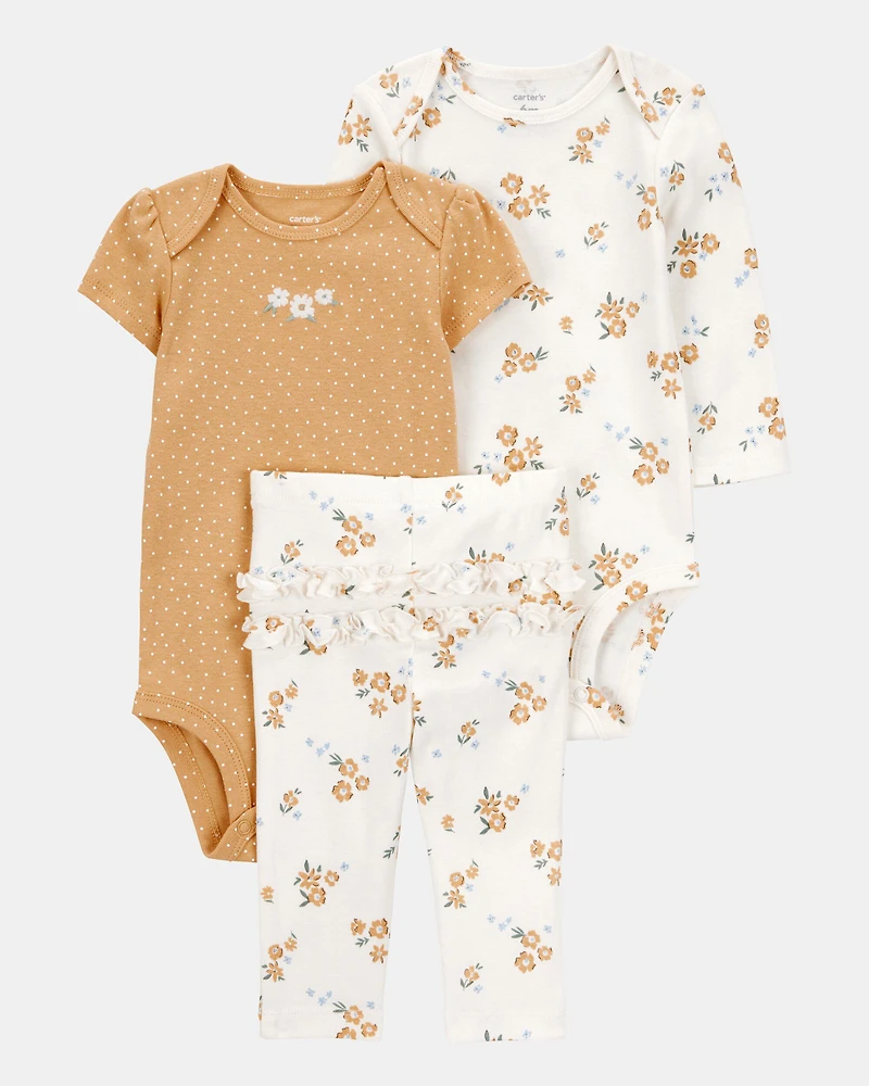 Baby Girl 3-Piece Floral Little Character Set® - Gold/White