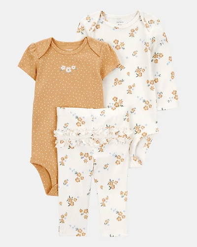 Baby Girl 3-Piece Floral Little Character Set® - Gold/White