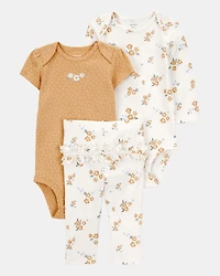 Baby Girl 3-Piece Floral Little Character Set® - Gold/White